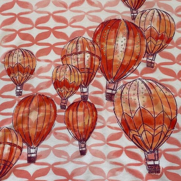 Cotton Blend Orange/Peach/Coral Graphic T-Shirt, Hot Air Balloon, Bling Size 2X - Picture 6 of 12